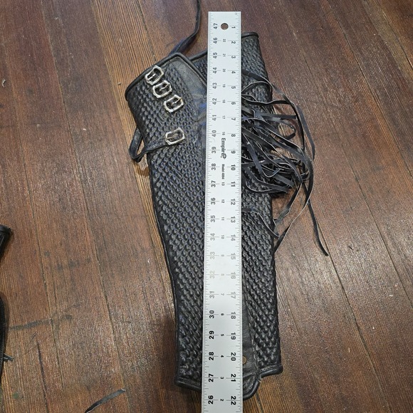 Antique Tooled Leather Gaiters with Fringe – Western Equestrian Costume Cosplay - Picture 7 of 8